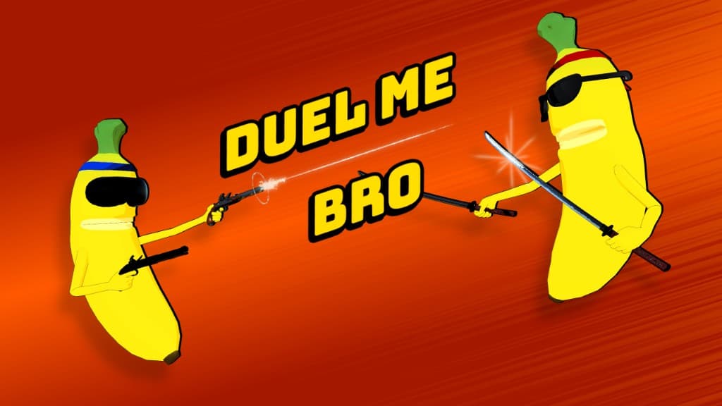 Banana duelists clashing pistols and katanas